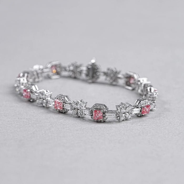 Pink Asscher and Pear Diamond Flower Bracelet