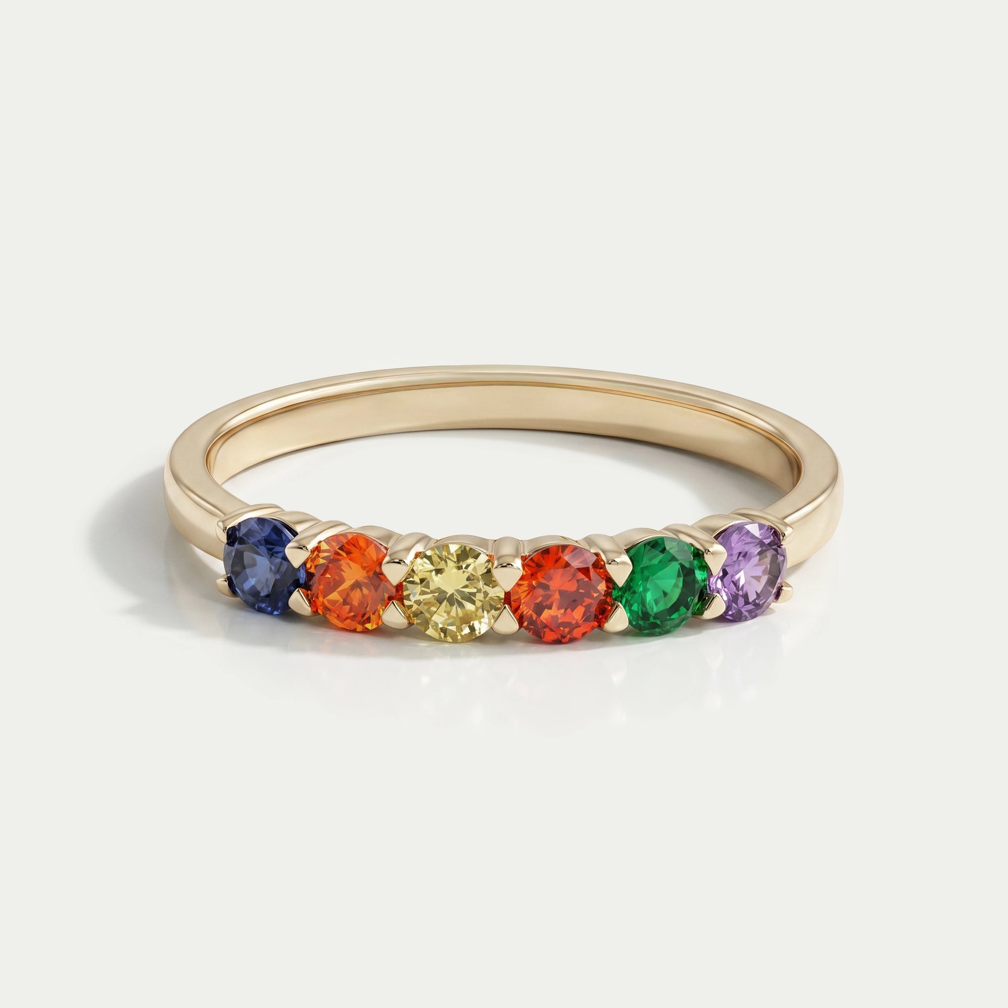 Rainbow Round Gemstone Dainty Wedding Ring