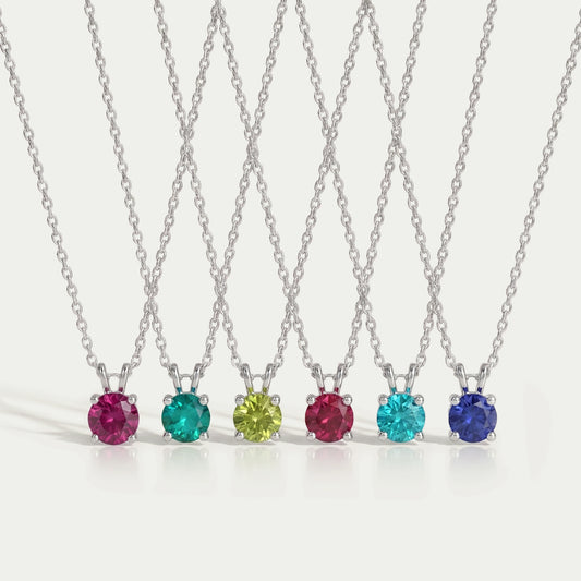 Round Shape Solitaire Lab Gemstone Pendant Necklaces