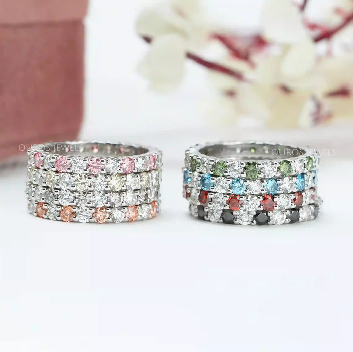 Multi Color Round Lab Diamond Wedding Bands