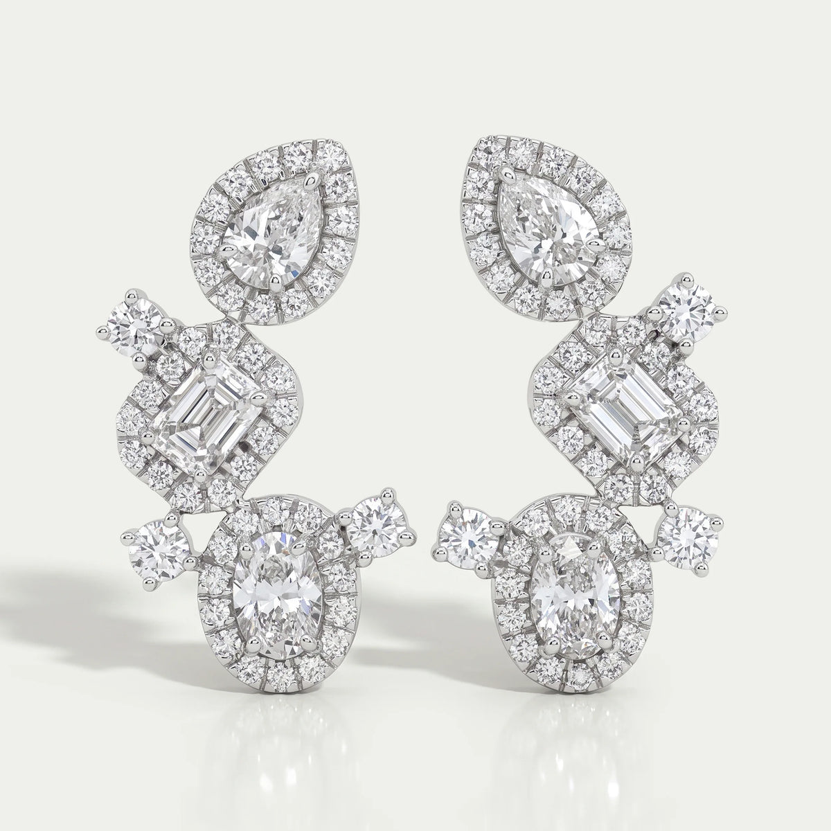 Multi Shape Halo Diamond Drop Earrings