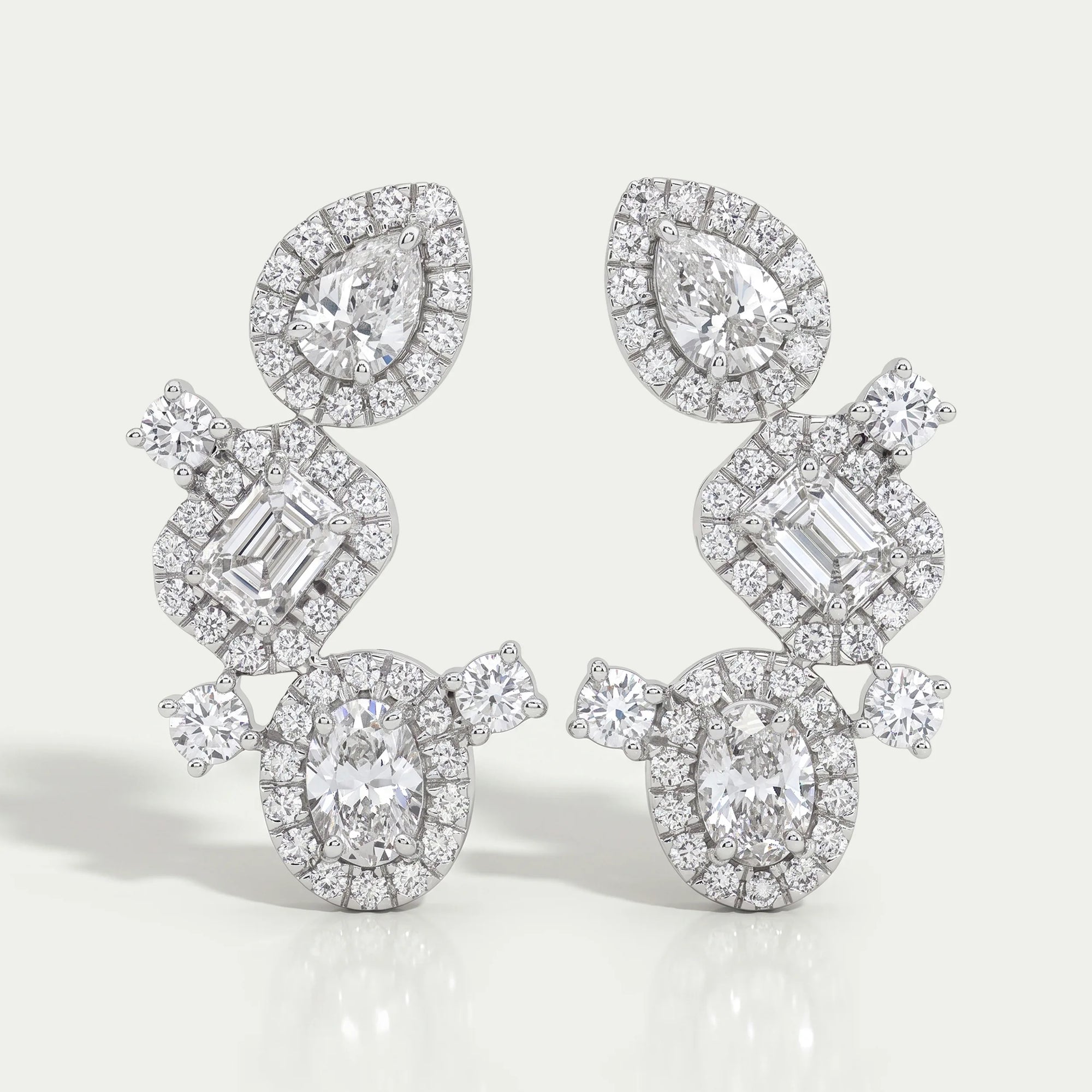 Multi Shape Halo Diamond Drop Earrings
