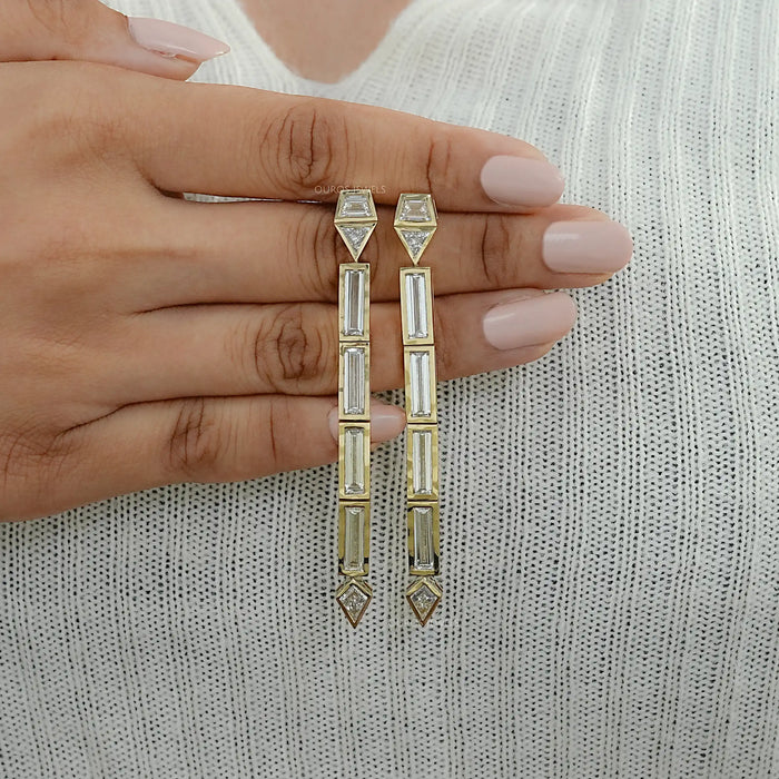 Multi Shape Lab Diamond Bezel Set Linear Drop Earrings