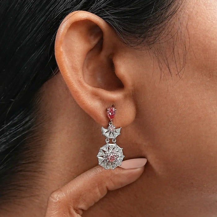 Pink Diamond Starburst Drop Earrings