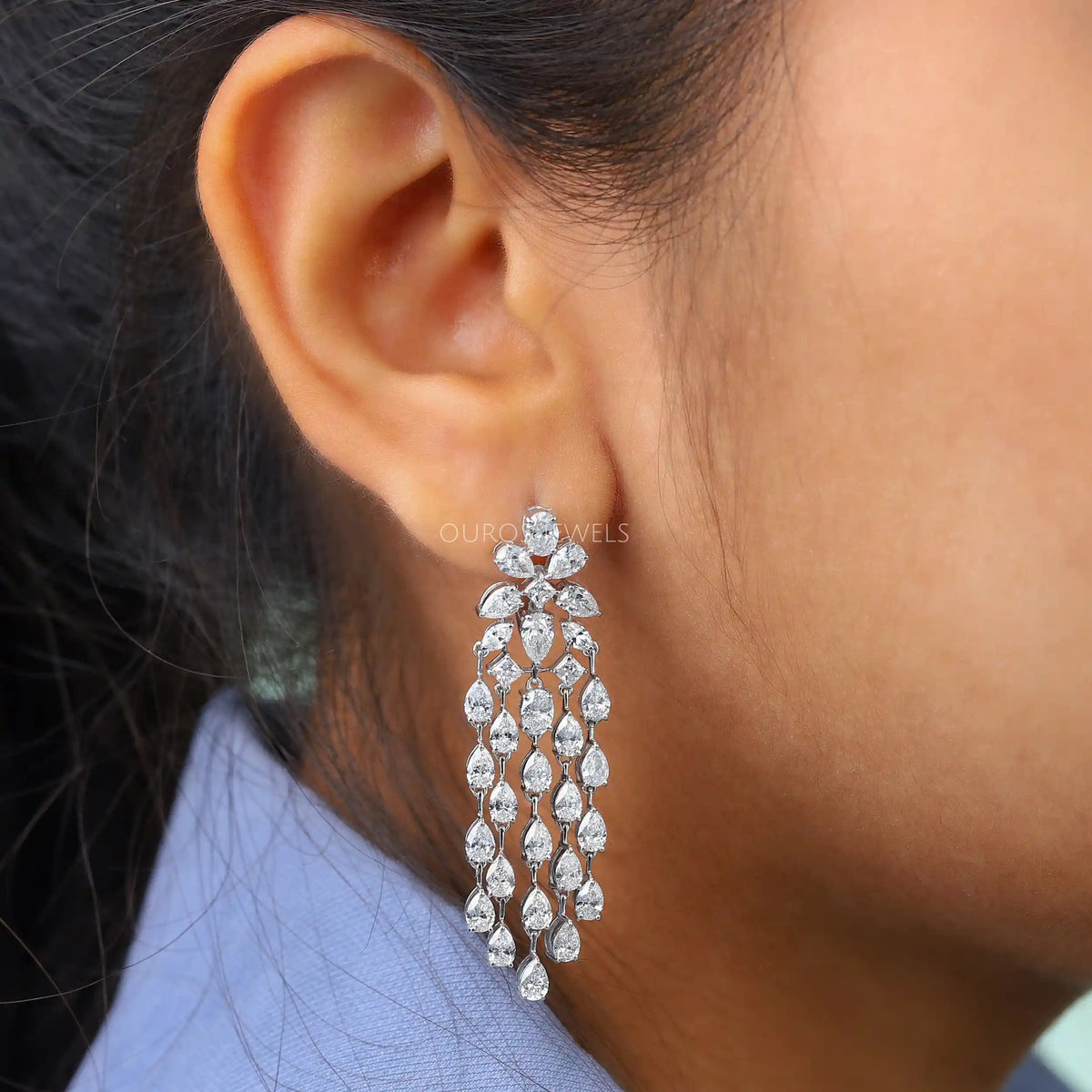 Multi-Shaped Lab Diamond Tassel Chandelier Earring