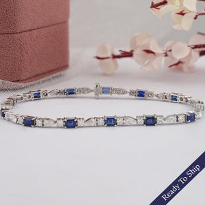 Emerald Cut Sapphire And Lab Dimond Bracelet