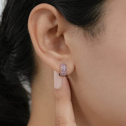 Natural Gemstone Pave Huggie Hoop Earrings