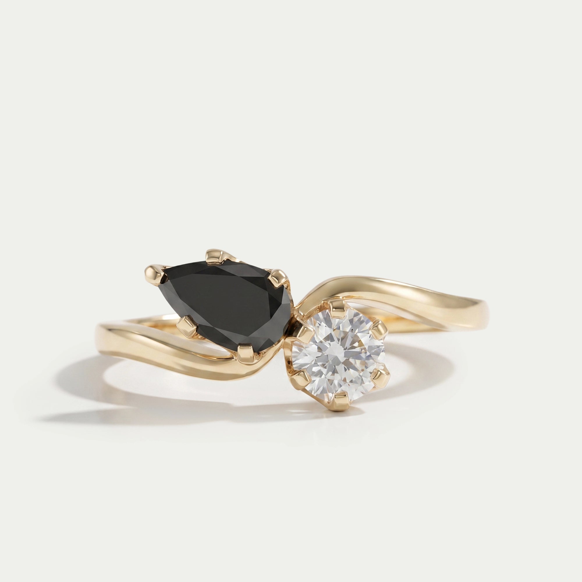 Natural Black Pear Cut Lab Grown Diamond Two Stone Ring