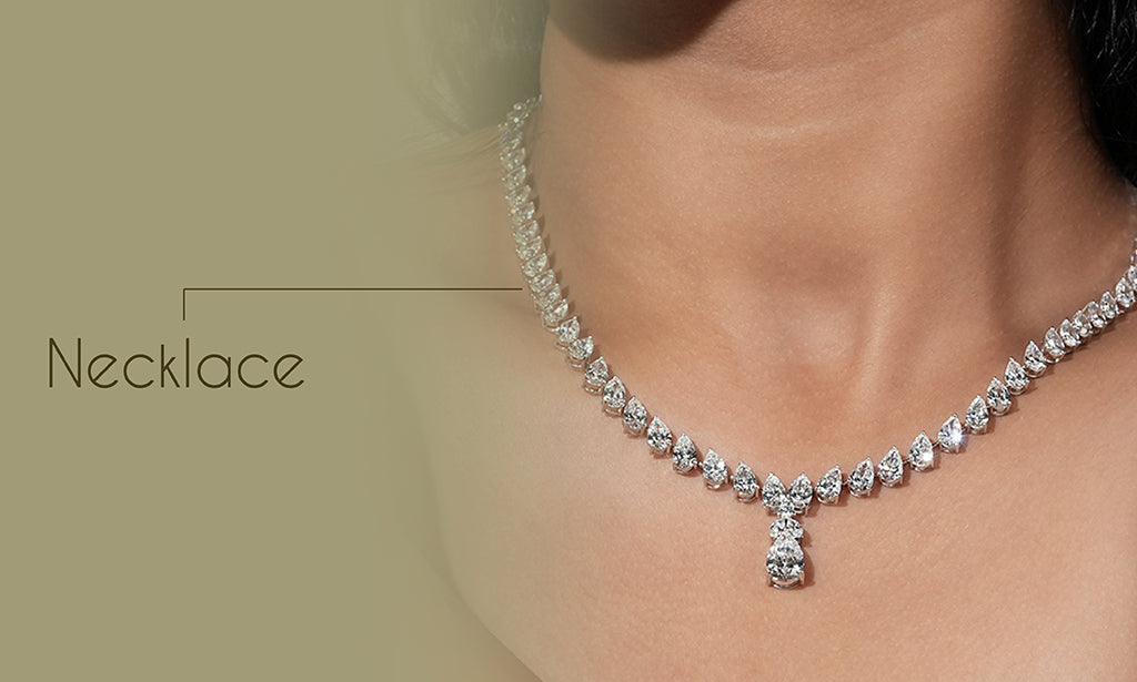 Image showing a tennis lab-grown diamonds Women's necklace worn on necked