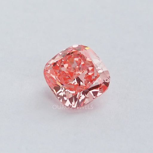 front view of 0.6 carat pink cushion cut lab grown diamond