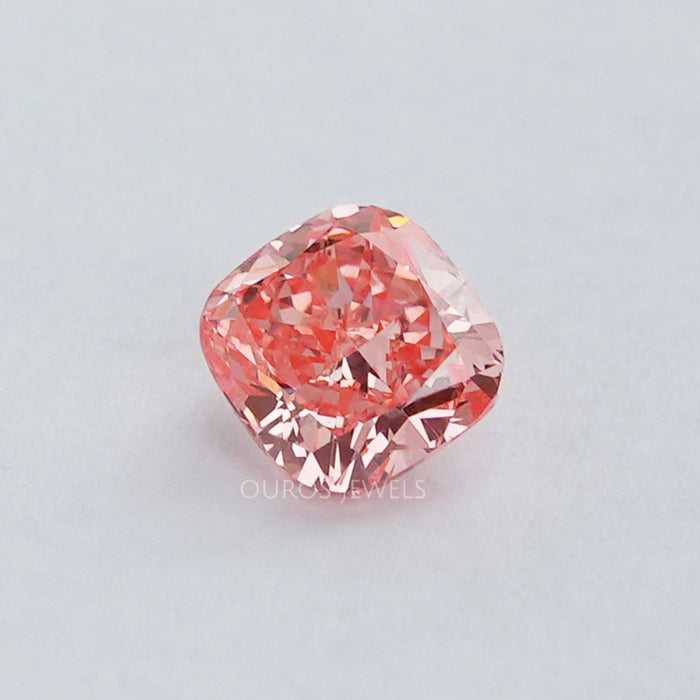 front view of 0.6 carat pink cushion cut lab grown diamond