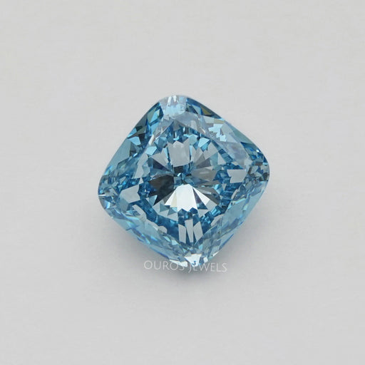 front view of 5.00 carat blue cushion cut lab grown loose diamond