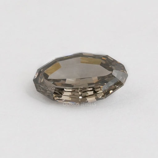 front view of 5.20ct grey oval shape step cut lab grown diamond