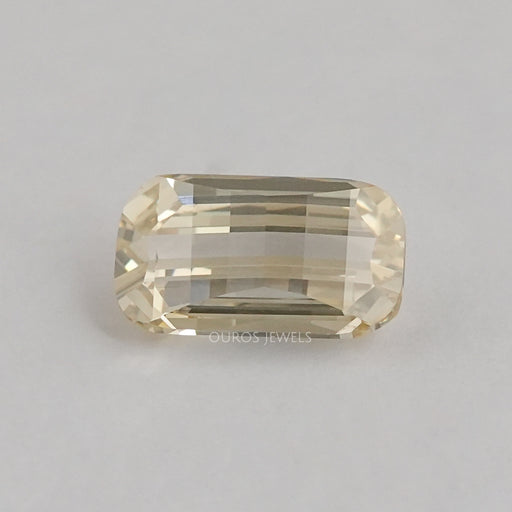 front view of yellow modified cut lab grown loose diamond stone