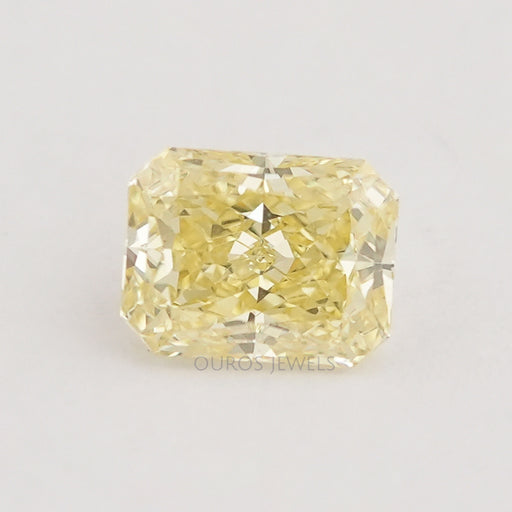 front view of fancy yellow radiant cut lab created diamond loose
