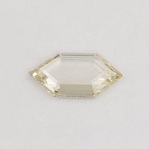 front view of fancy yellow hexagon long portrait cut diamond lab grown