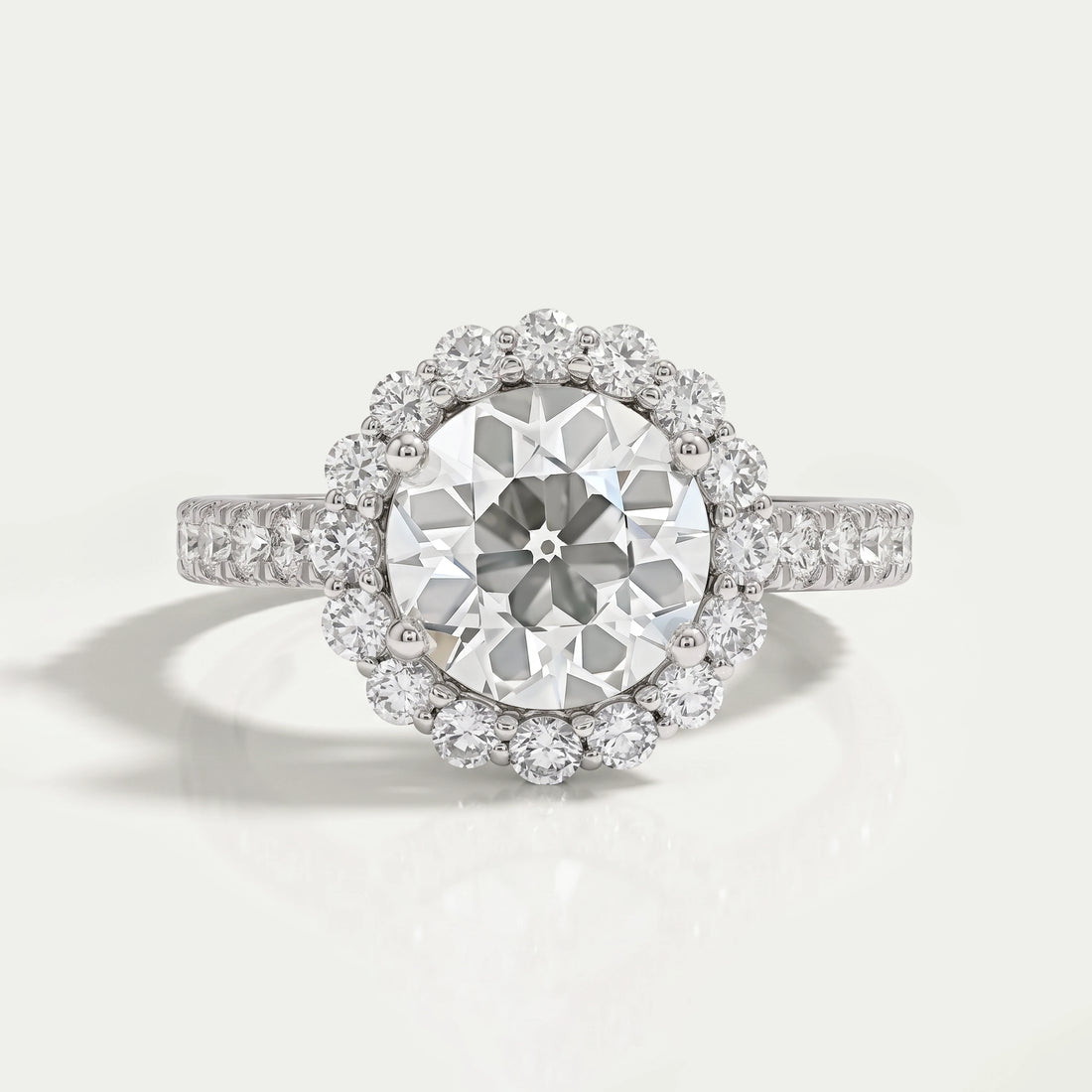 Old European Round Cut Accent Halo Engagement Ring Ring