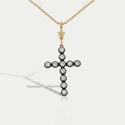 Old European Round Cut Lab Diamond Cross Pendant