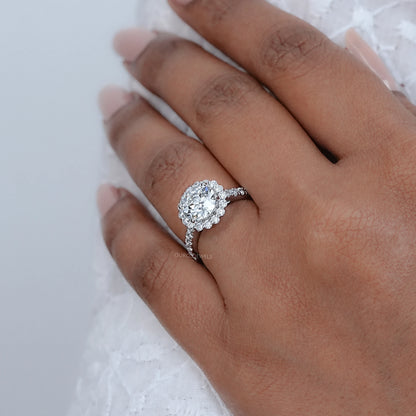 Old European Round Cut Accent Halo Engagement Ring Ring