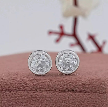 Old European Round Diamond Bezel Set Stud Earrings Earrings