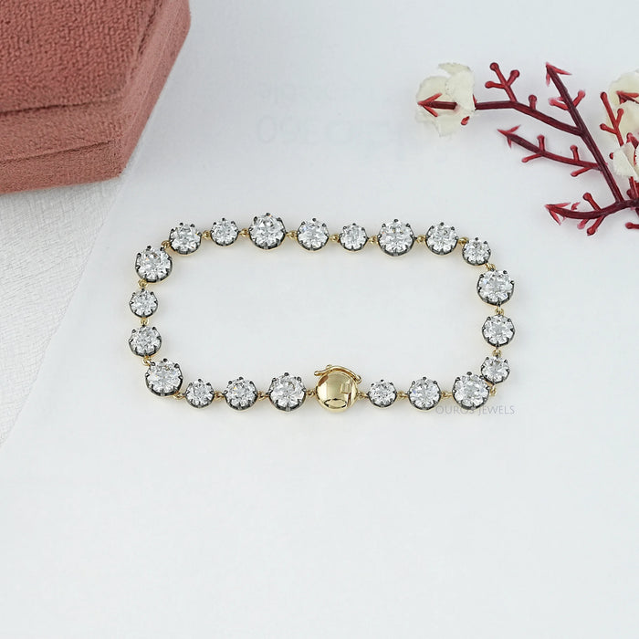 Old European Round Diamond Tennis Bracelet - With Black Coating