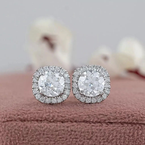 Old European Round Cut Halo Stud Earrings Earring