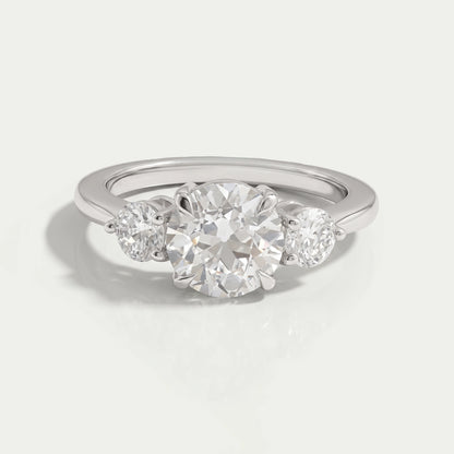 Old European Round Cut Three Stone Engagement Ring Rings