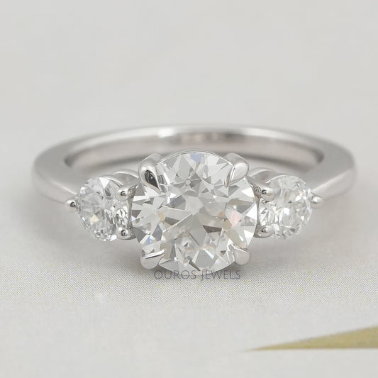 Old European Round Cut Three Stone Engagement Ring Rings