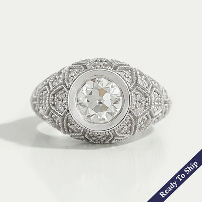 Old European Round Diamond Milgrain Ring Rings