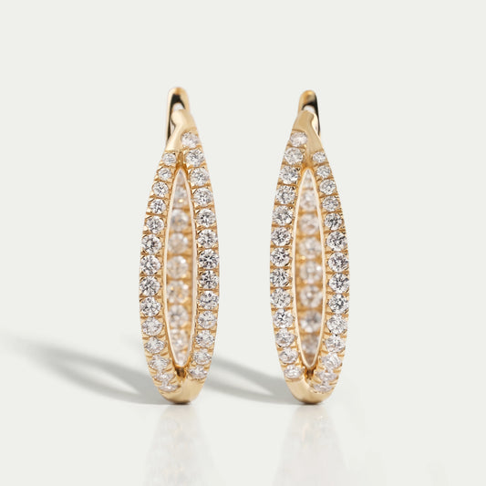 Pave Set Round Diamond Duo Hoop Earrings