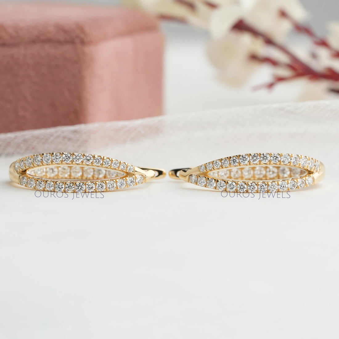 Round Cut Pave Set Duo Diamond Hoop Earrings Earring