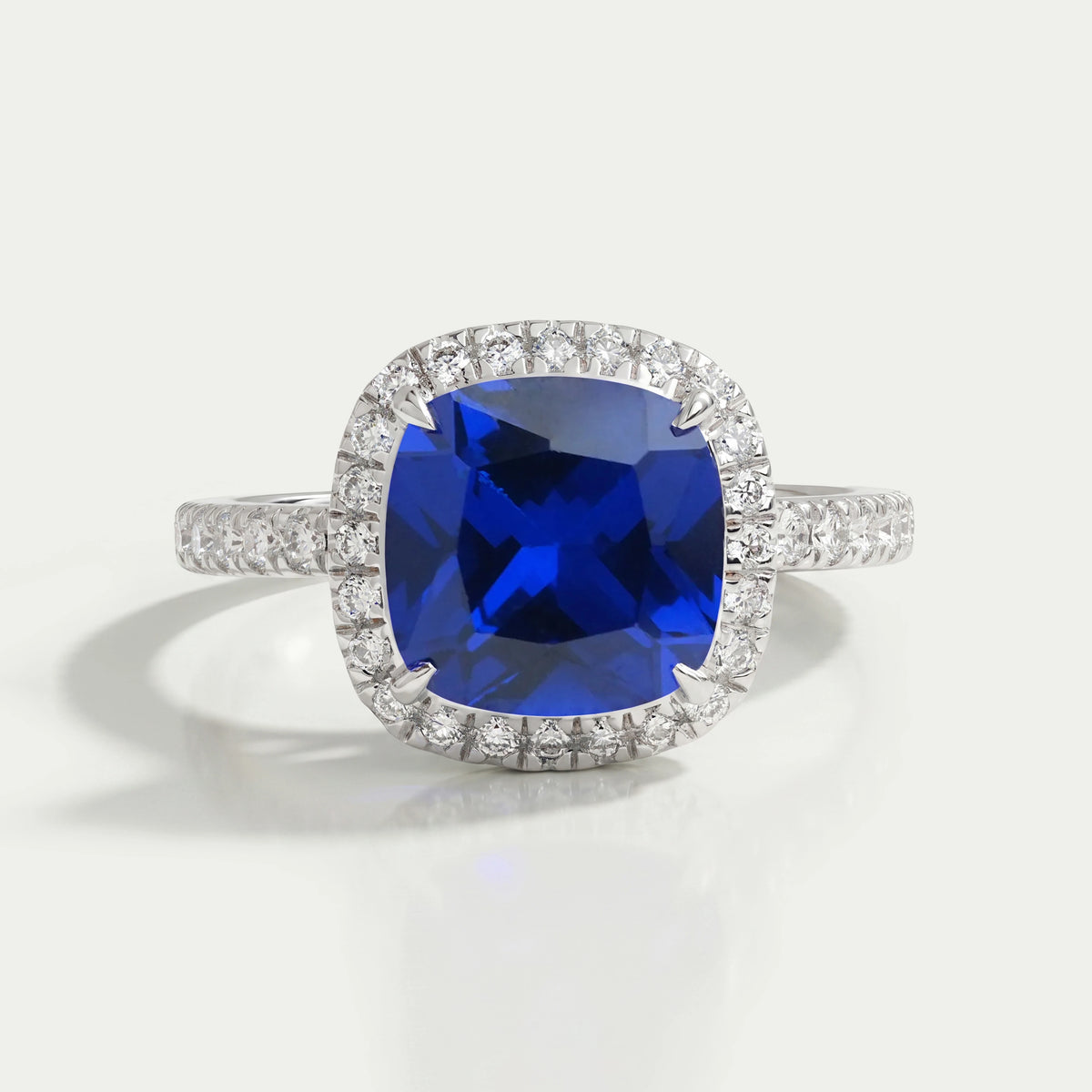 Blue Cushion Cut Halo Diamond Engagement Ring