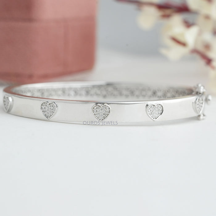  Heart Shape Pave Lab Made Diamond Bangle