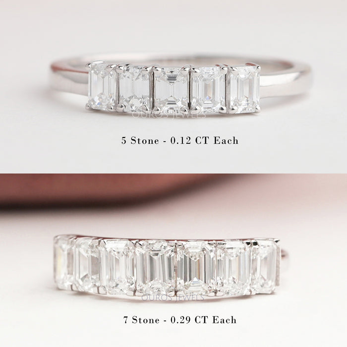 7 and 5 Emerald Cut Diamond Engagement Ring