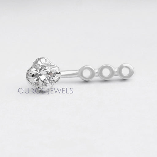 front view of flower cut diamond jacket earrings white gold