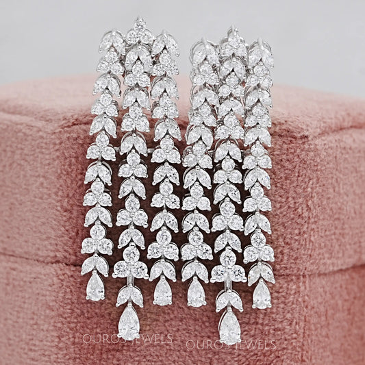 Marquise And Round Cut Lab Diamond Chandelier Earrings