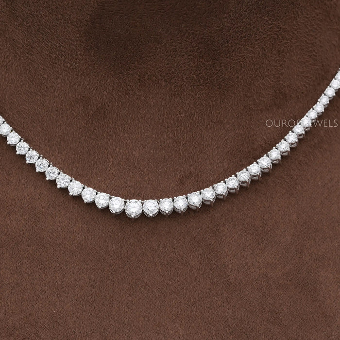 Graduated Round Shape Lab Diamond Tennis Necklace