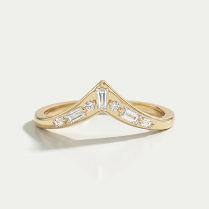 Tappered Baguette And Round Diamond Curved Band Ring