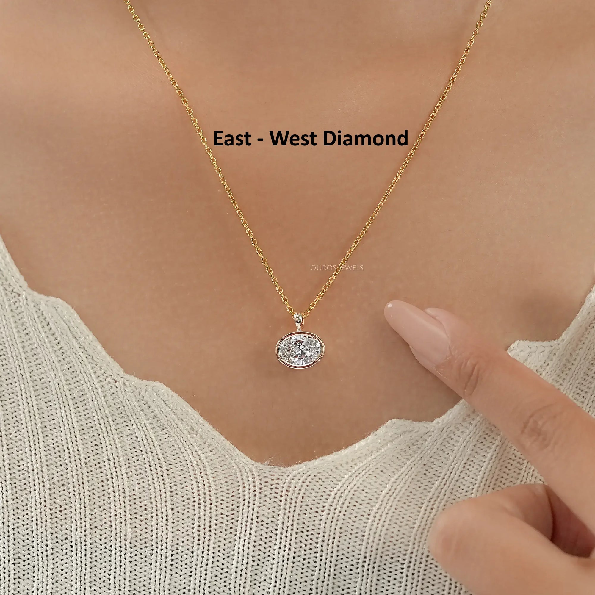 Oval Lab Diamond Bezel Set Solitaire Pendant Necklaces