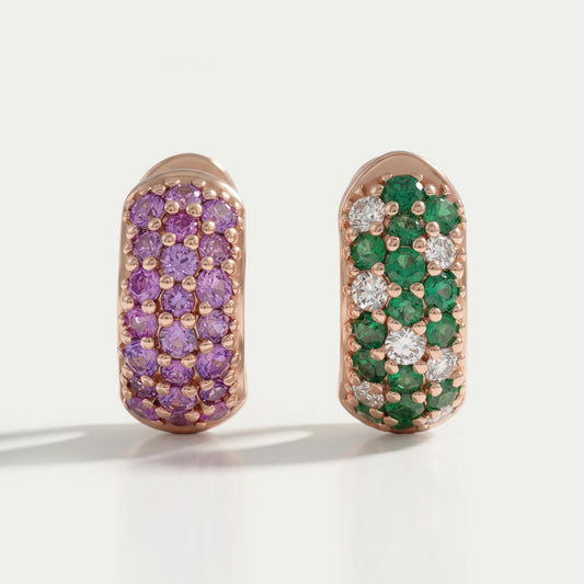 Natural Gemstone Pave Huggie Hoop Earrings