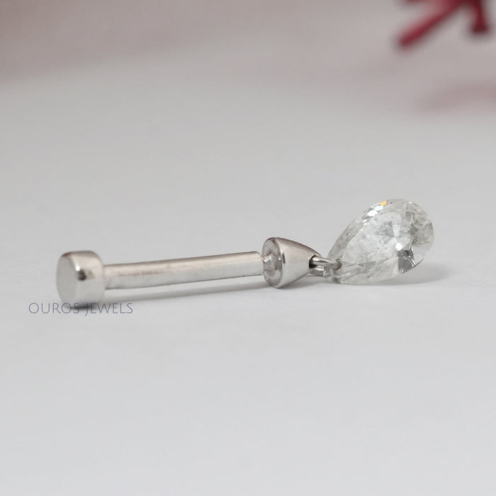 Pear Diamond Threaded Charm Earring 