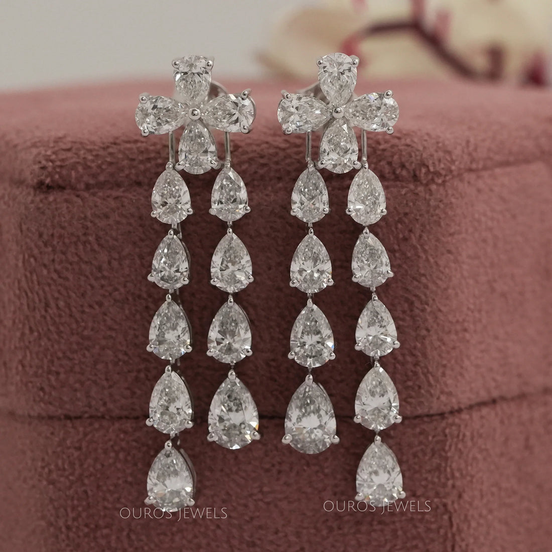 Pear Shape Diamond Dangle Earrings in 18K White Gold Earrings