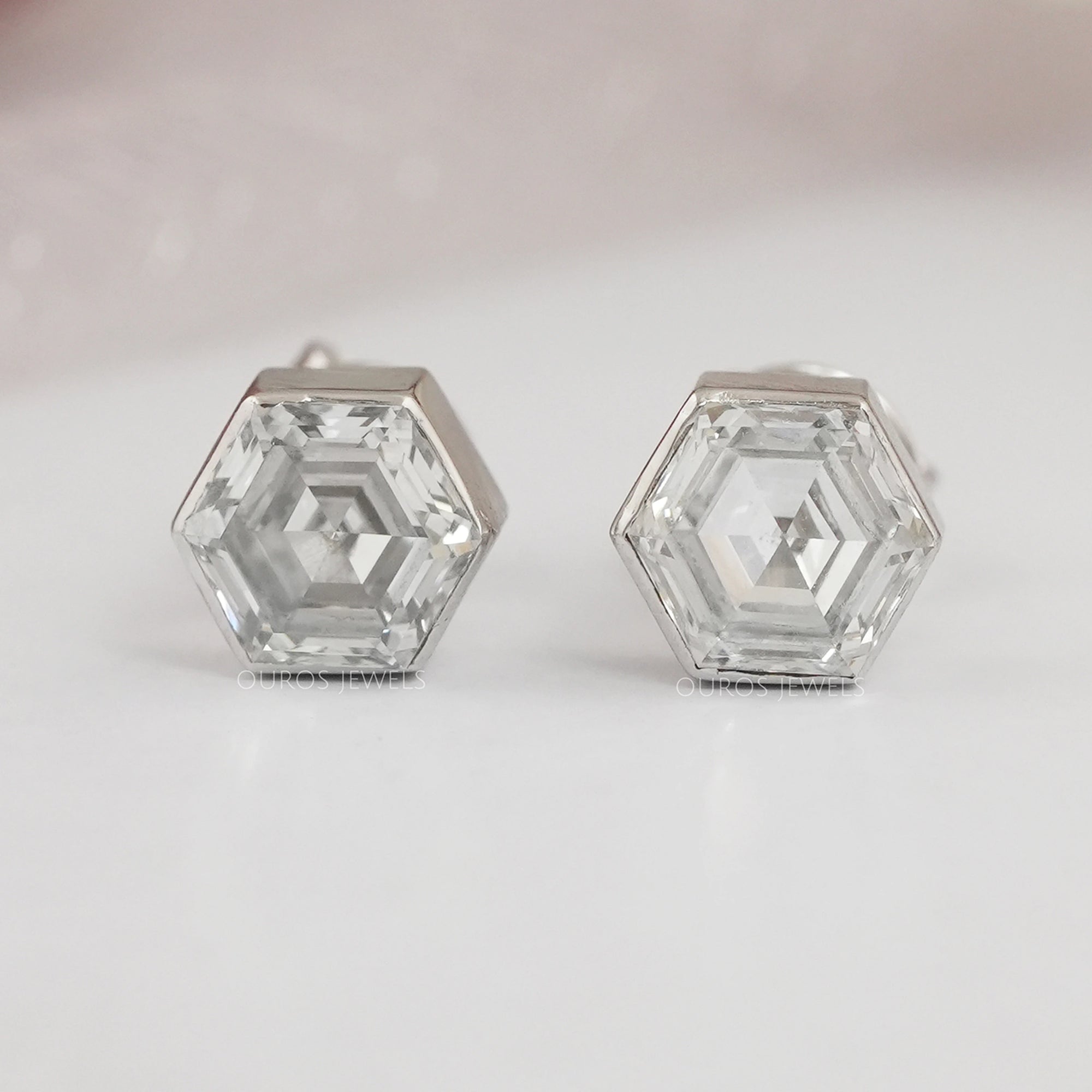 Hexagon Bezel Set Stud Earring