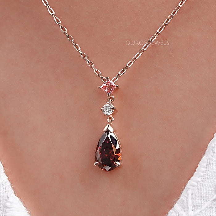 Pear Shape Red Ruby Diamond Pendant
