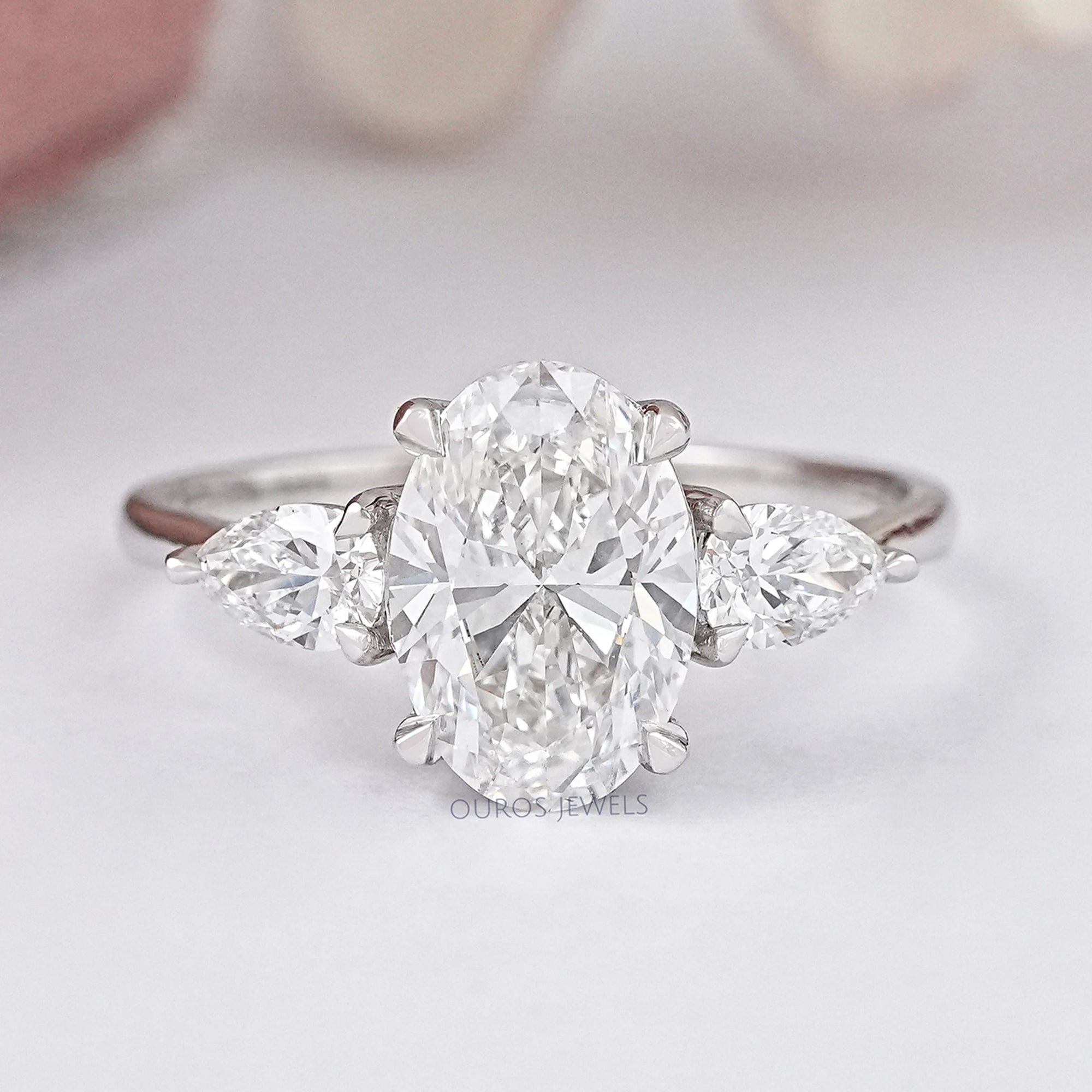 Three Stone Oval Shape Lab Grown Diamond Ring
