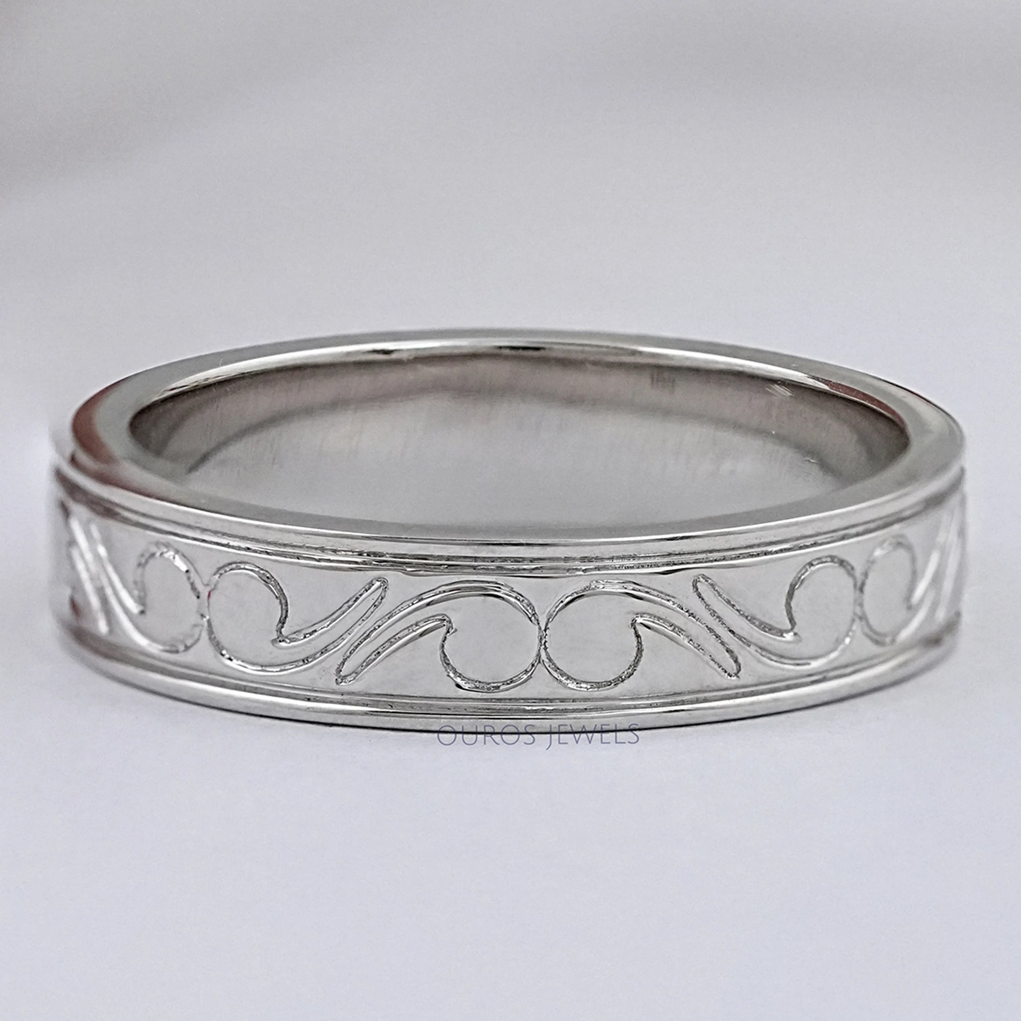 Scroll Engraved Wedding Men's Bands Rings