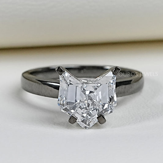Antique Shape Cat Cut Lab Diamond Solitaire Ring Ring