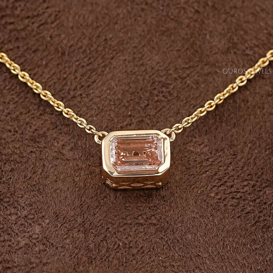 Bezel Set Pink Emerald Solitaire Pendant Necklaces