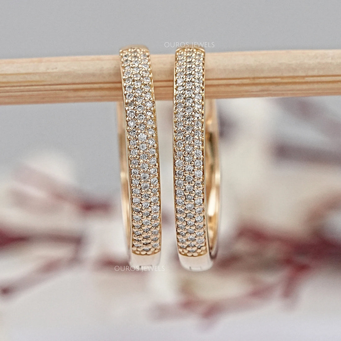 Pave Set Round Diamond Hoop Earrings Earrings
