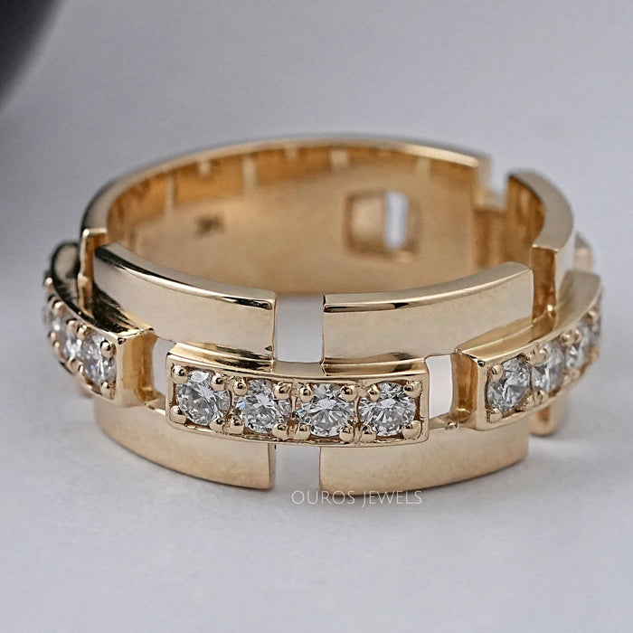 Yellow Gold Round Cut Lab Diamond Wedding Band 
